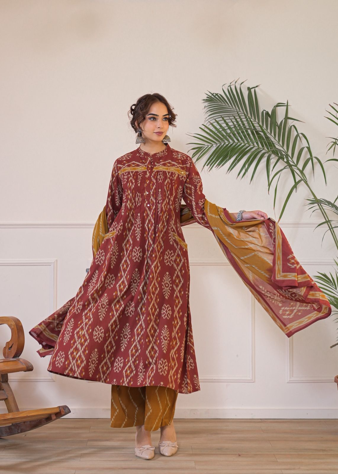 Pure cotton ikkat print three piece set (B757)