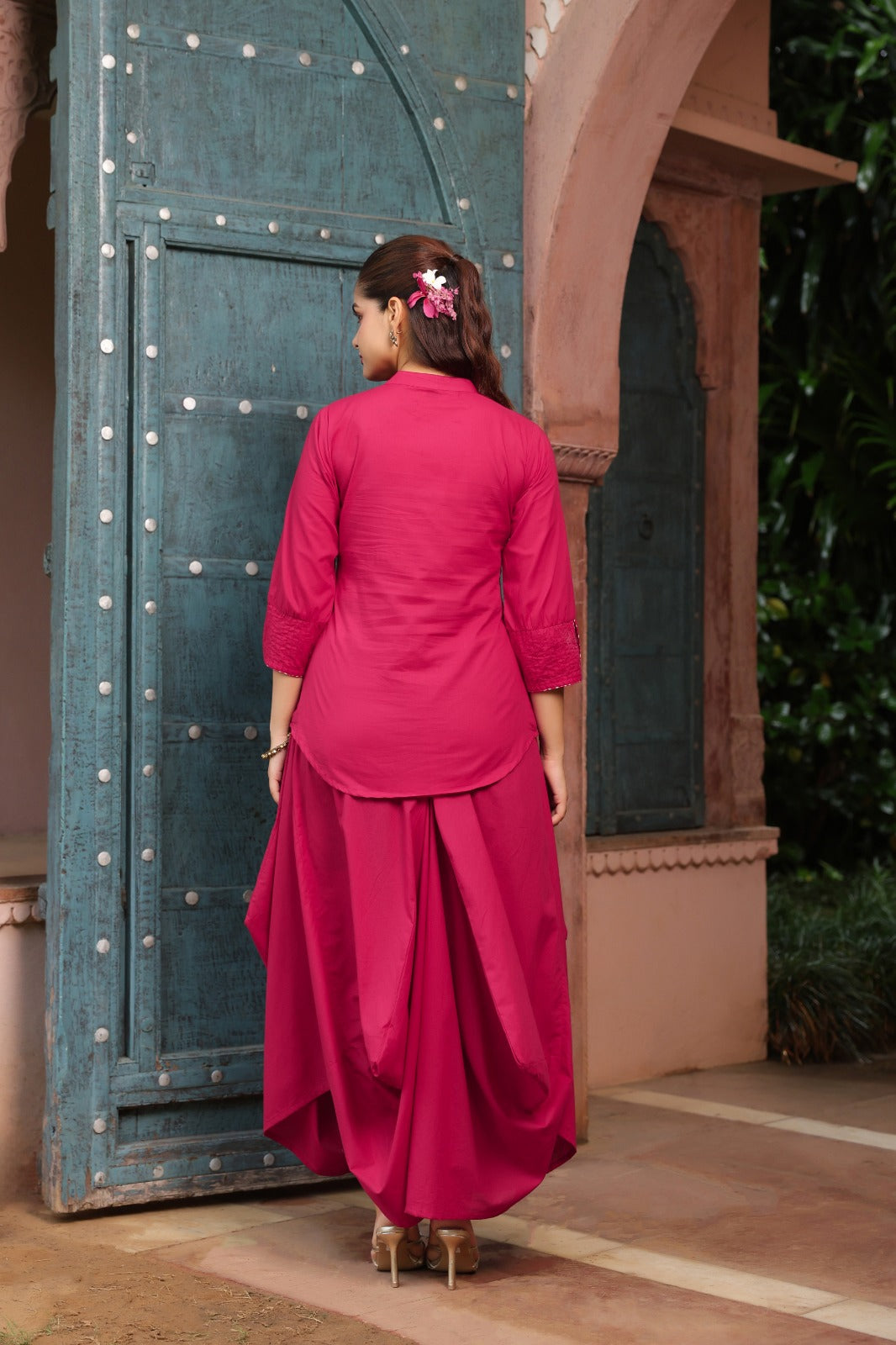 Handloom cotton smart two piece cowl skirt cordset (C543)