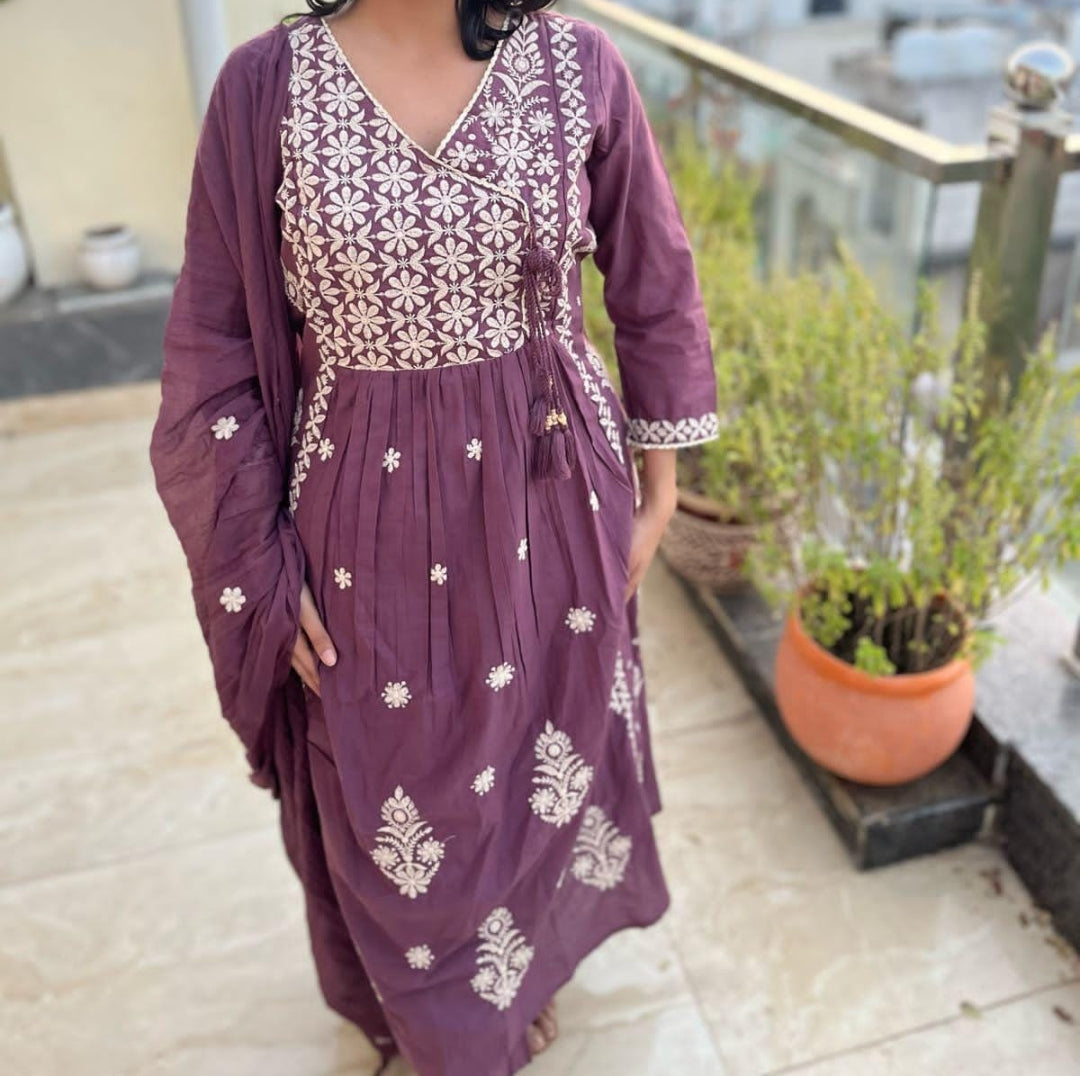 Purple Angrakha fully thread work three piece set (P1885)