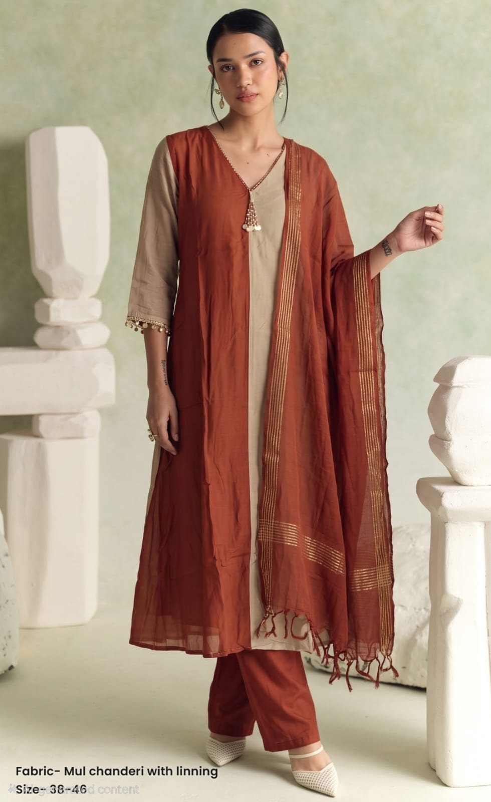 Soft chanderi with lining three piece set (C624)