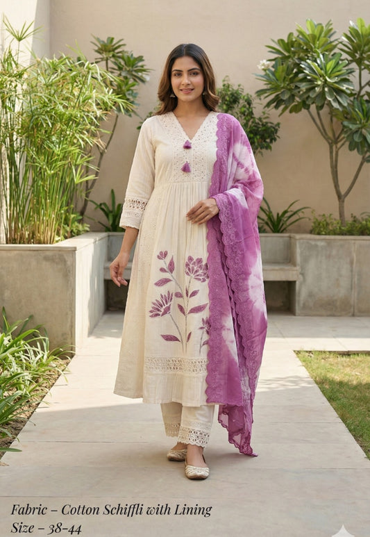 Cotton shifali with lining smart three piece anarkali (B181)