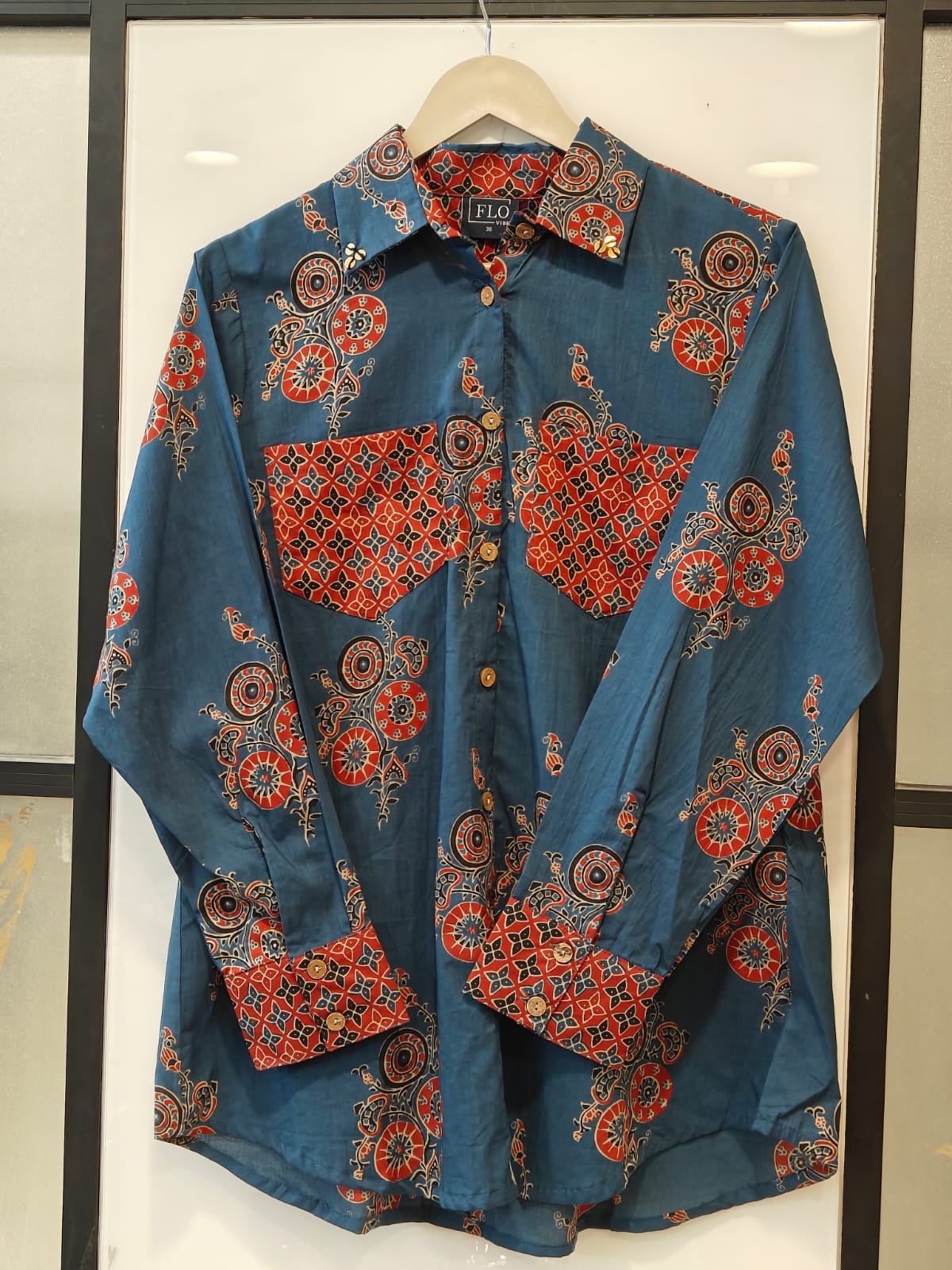 Pure cotton Ajrakh print smart shirt (B622)