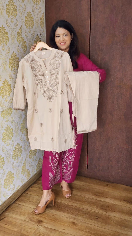 Ivory  fully embroidered two piece cordset (A172)