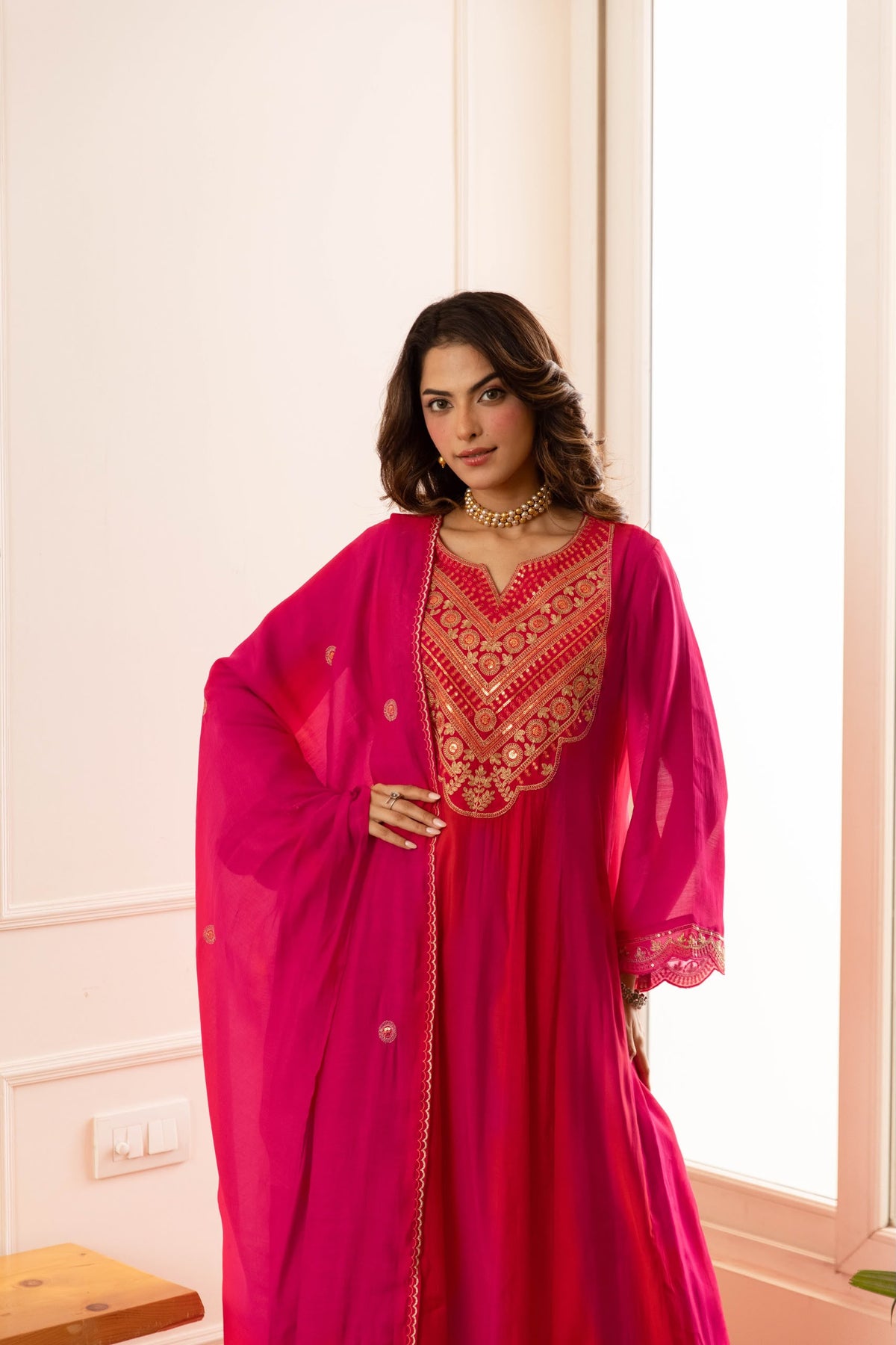 Pure muslin with lining flared anarkali three piece set (S410)