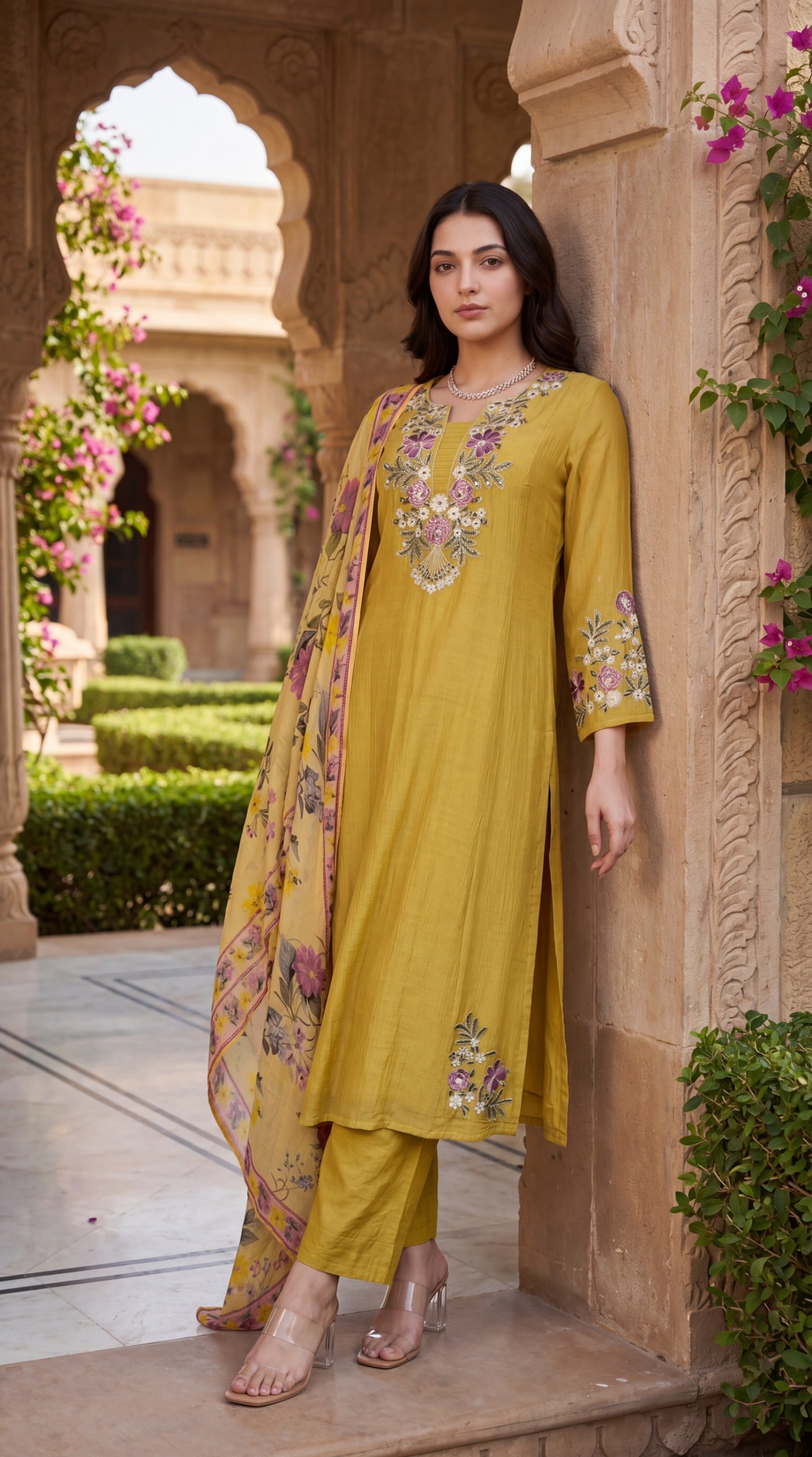 Crush cotton with lining fully embroidered three piece set (B733)