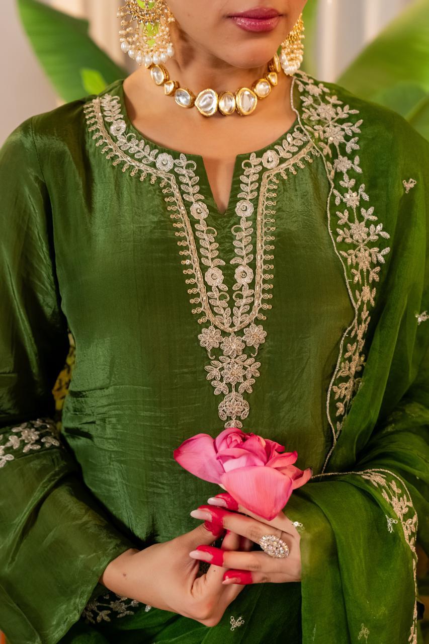 Pure glass oraganza with farshi salwar three piece set (A1240)