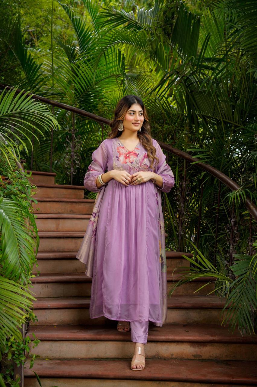 Light purple glass oraganza designer three piece set (A1238)