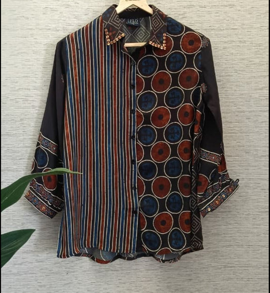 Designer crape ajrakh shirt (A1054)