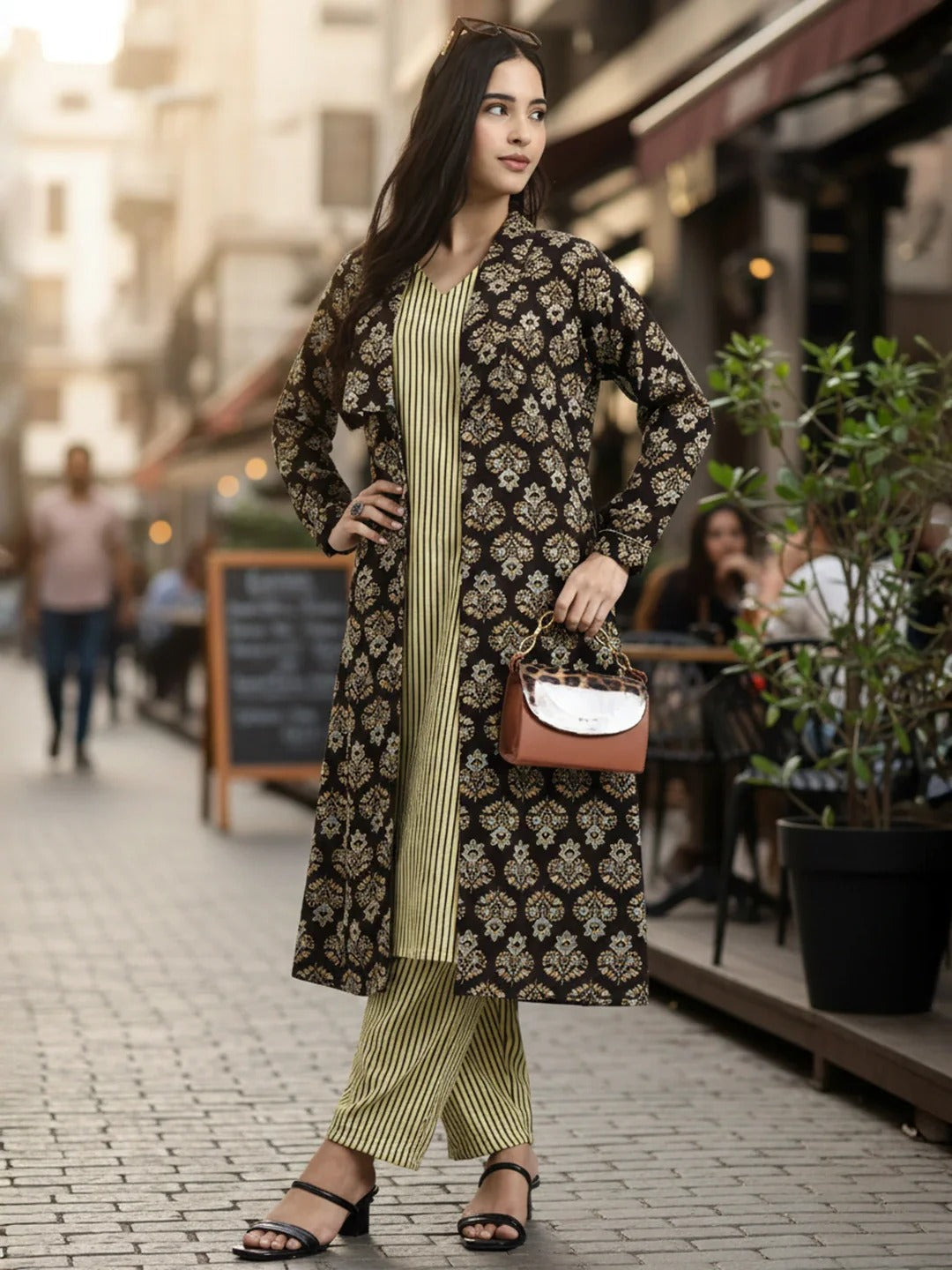Pure cotton ajrakh print three piece set (A1835)