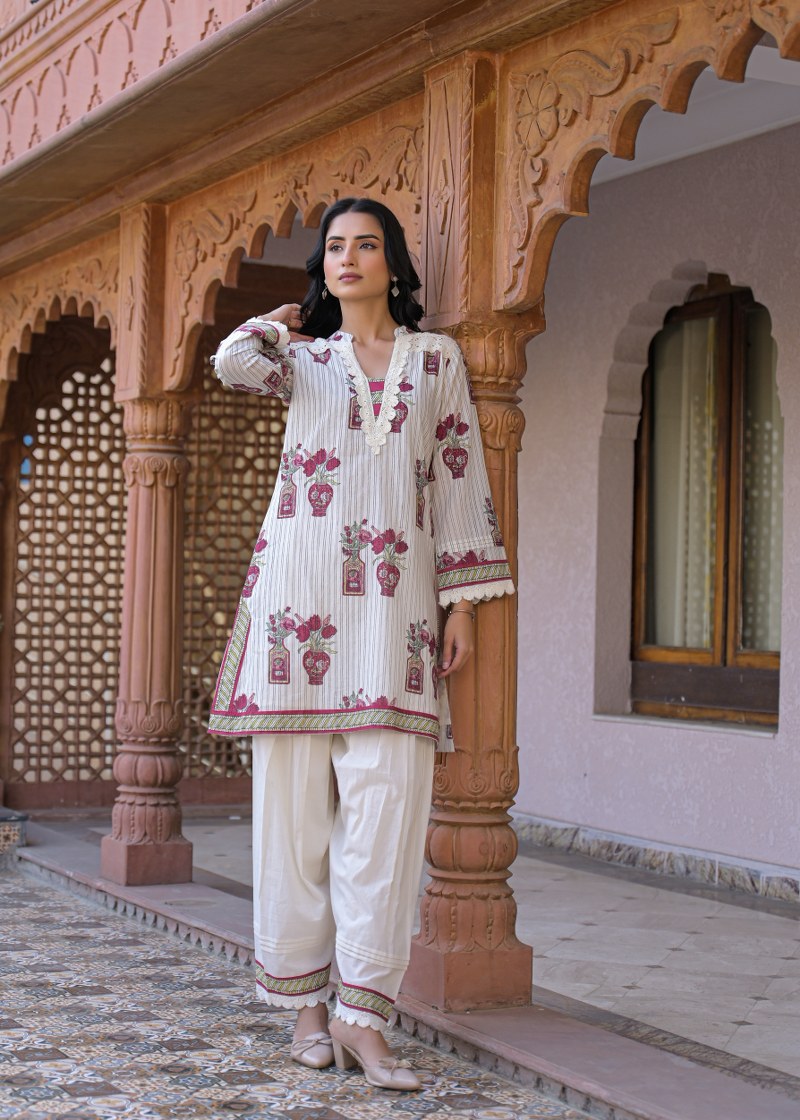 Pure cotton block print with farshi salwar stylish two piece cordset (S136)