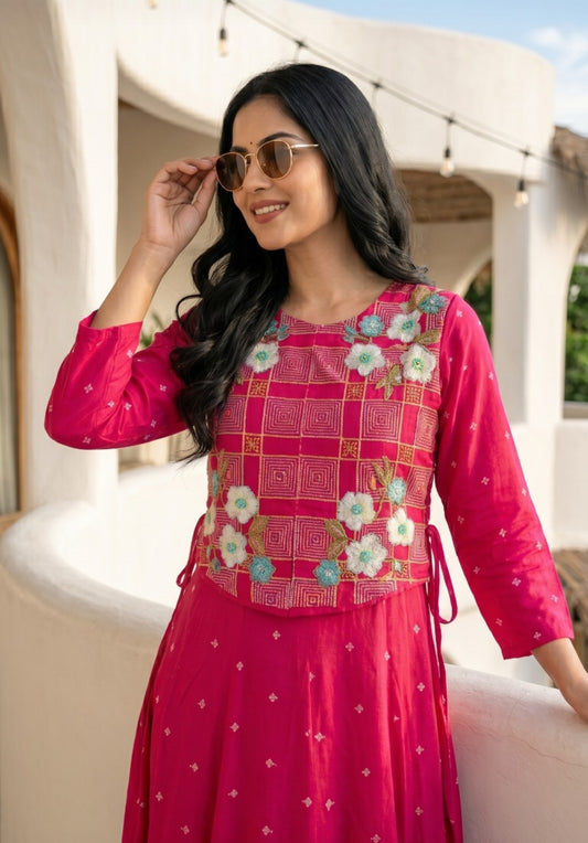 Pure mul chanderi with embroidered jacket A line designer two piece cordset (B820)