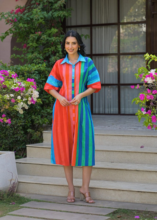 Cotton with lining smart one piece dress (B688) next week dispatch