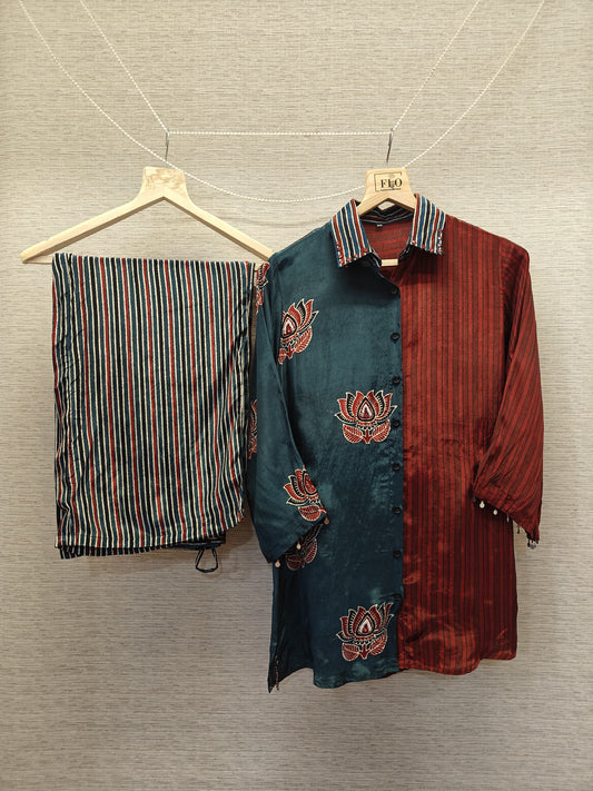 Pure crape Ajrakh print smart two piece cordset (B943)