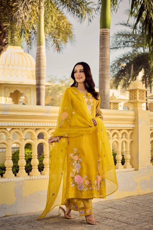 Viscose mul crush fully embroidered three piece set (A1452)