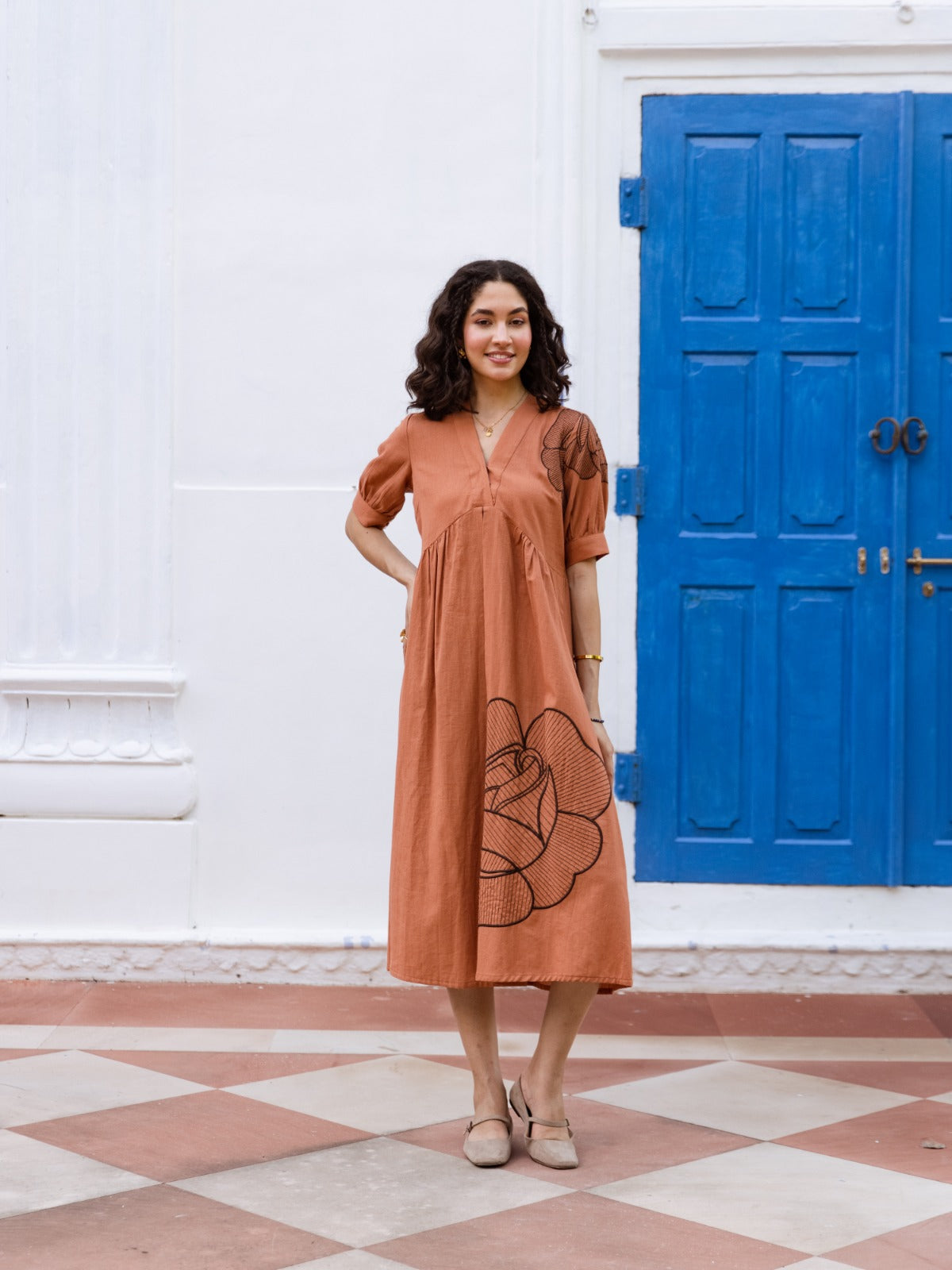 Handloom cotton smart one piece dress (B230)