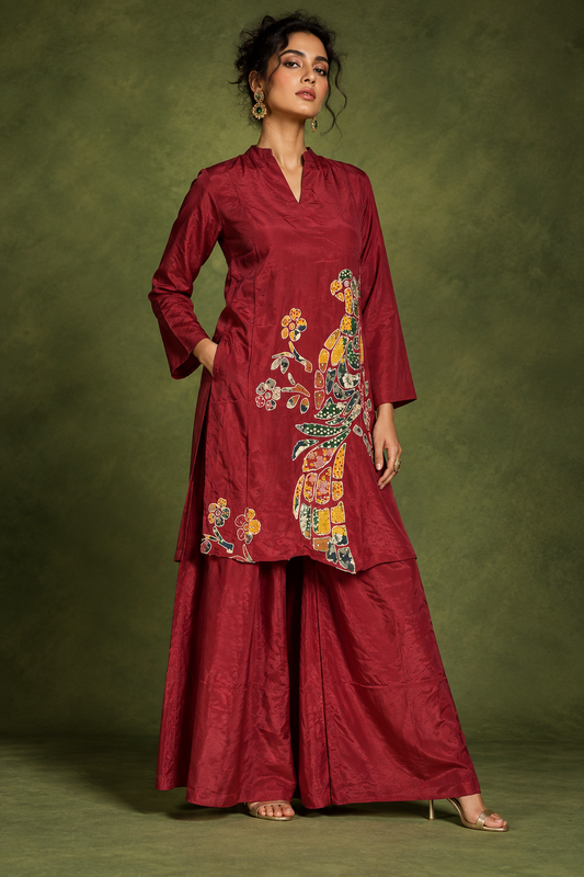 Pure crape with lining paired with wide leg plazo smart two piece cordset (S387)