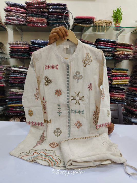 Off white embroidered two piece cordset (A203)