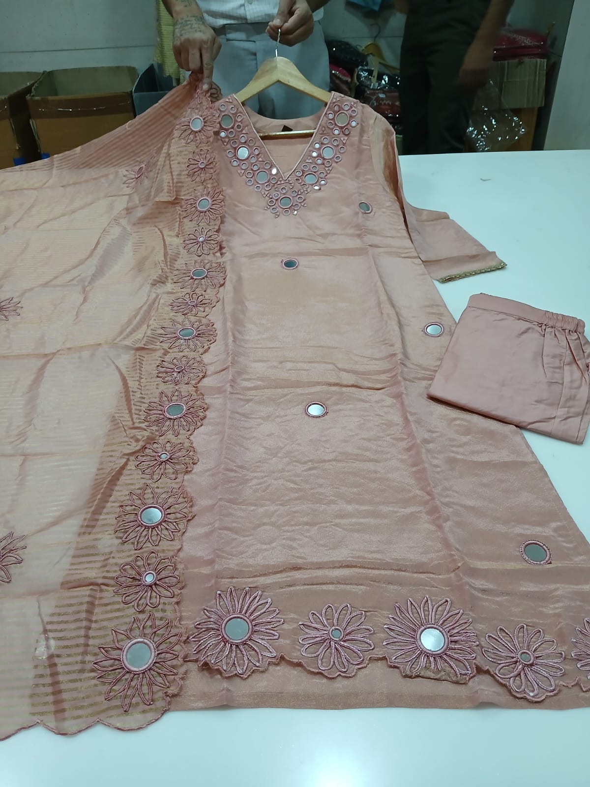 Pure tissue with lining party wear three piece set (B174)