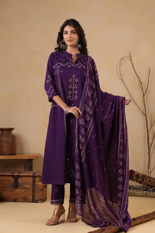 Purple bandani pure cotton three piece set (A1523)