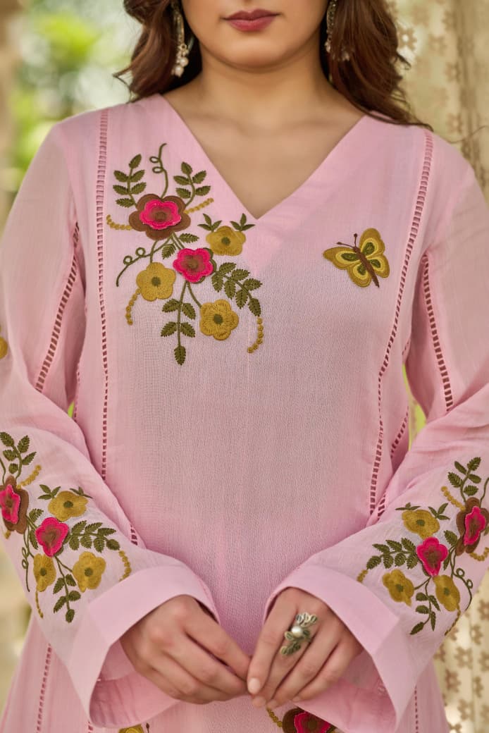 Crush cotton A line Fully embroidered with mul lining beautiful three piece set (S181)