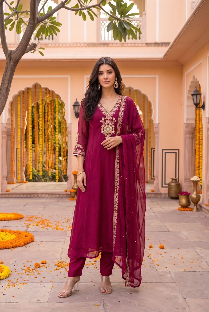 Pure chinnon with lining A line pattern three piece set (C797)