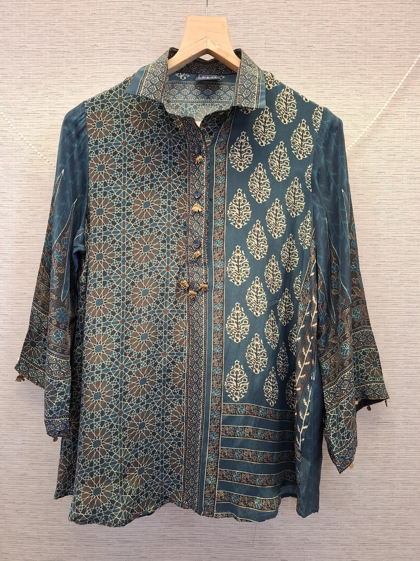 Pure crape Ajrakh print smart shirt (B991)