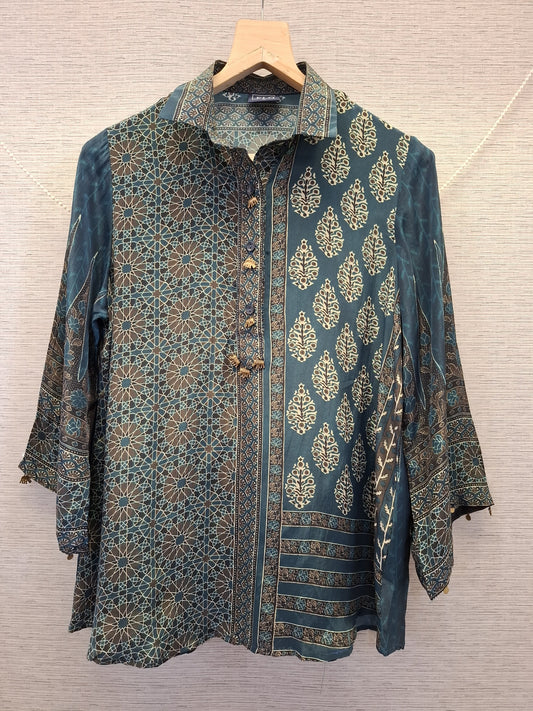 Pure crape Ajrakh print smart shirt (B991)