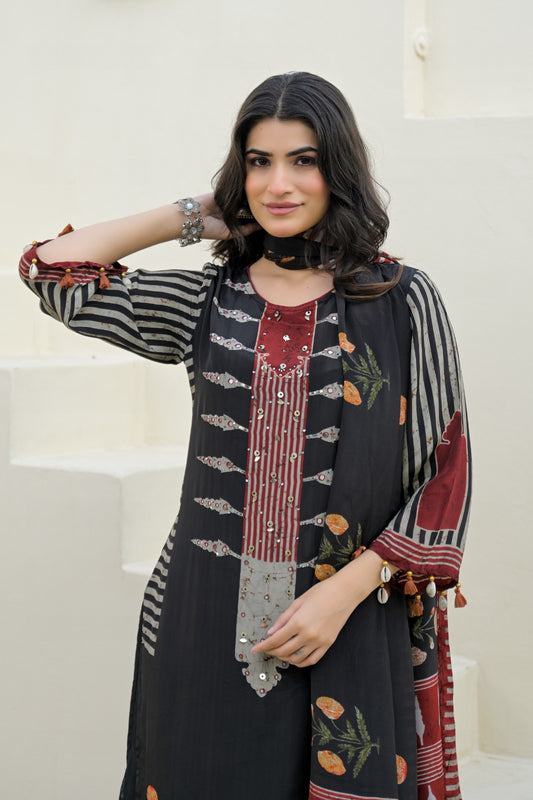 Natural crape with lining smart three piece set (C279)