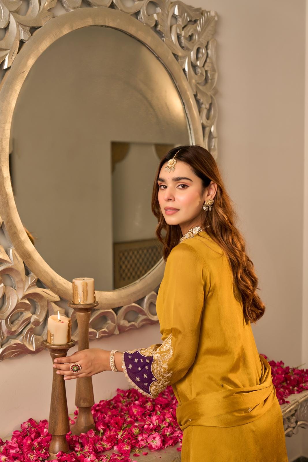 Pure chinnon with flared sharara mul cotton lining three piece set (S425)