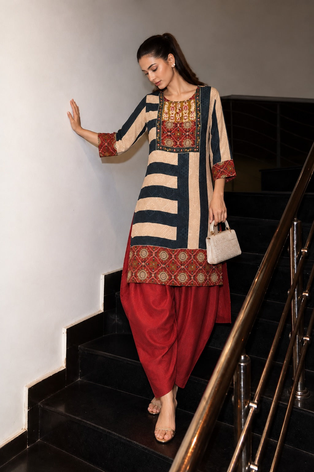 Pure crape digital print with farshi salwar smart two piece cordset (S420)