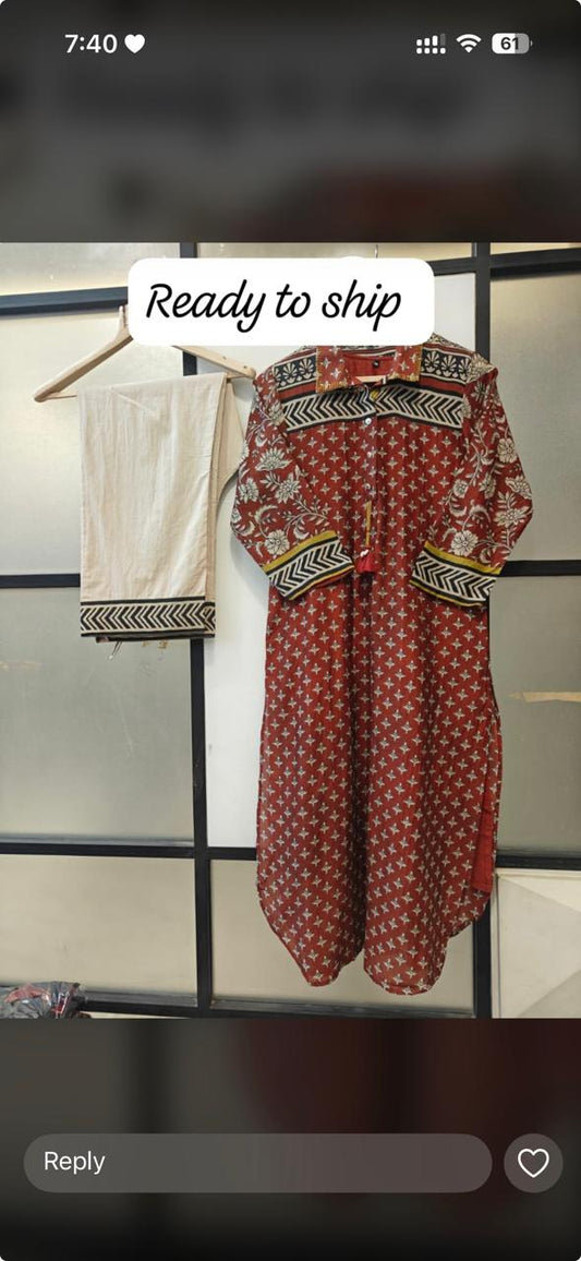 Pure mul chanderi with inner smart two piece cordset (B452)