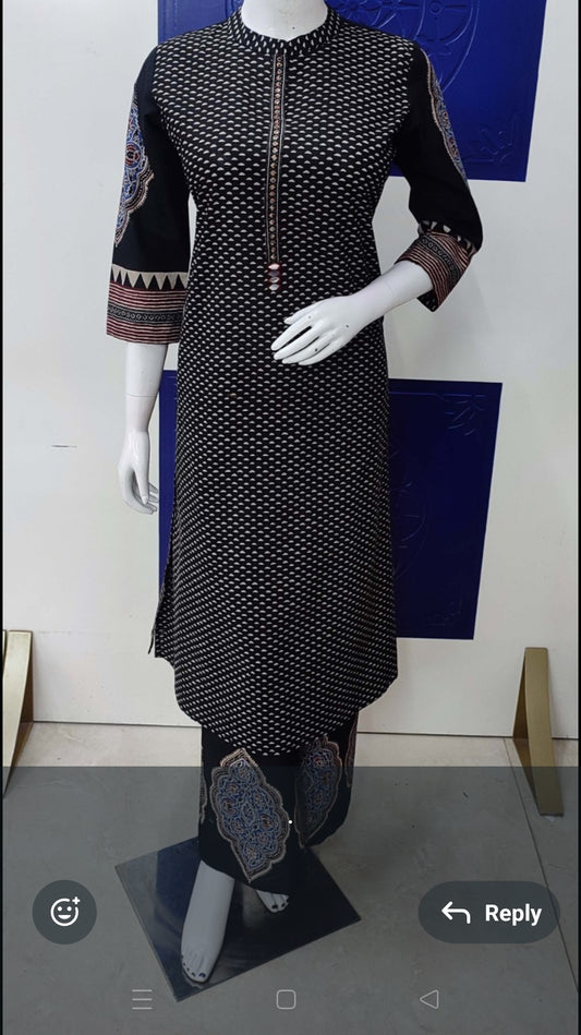 Black pure cotton with kalamkari plazo (P1937)