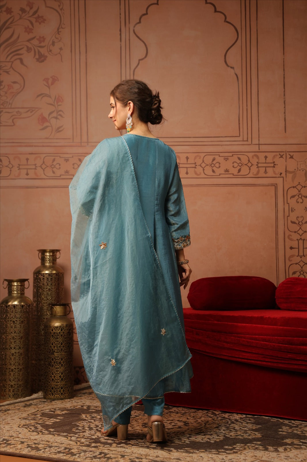 Pure tissue with gota work shoulder anarkali three piece set (C760)