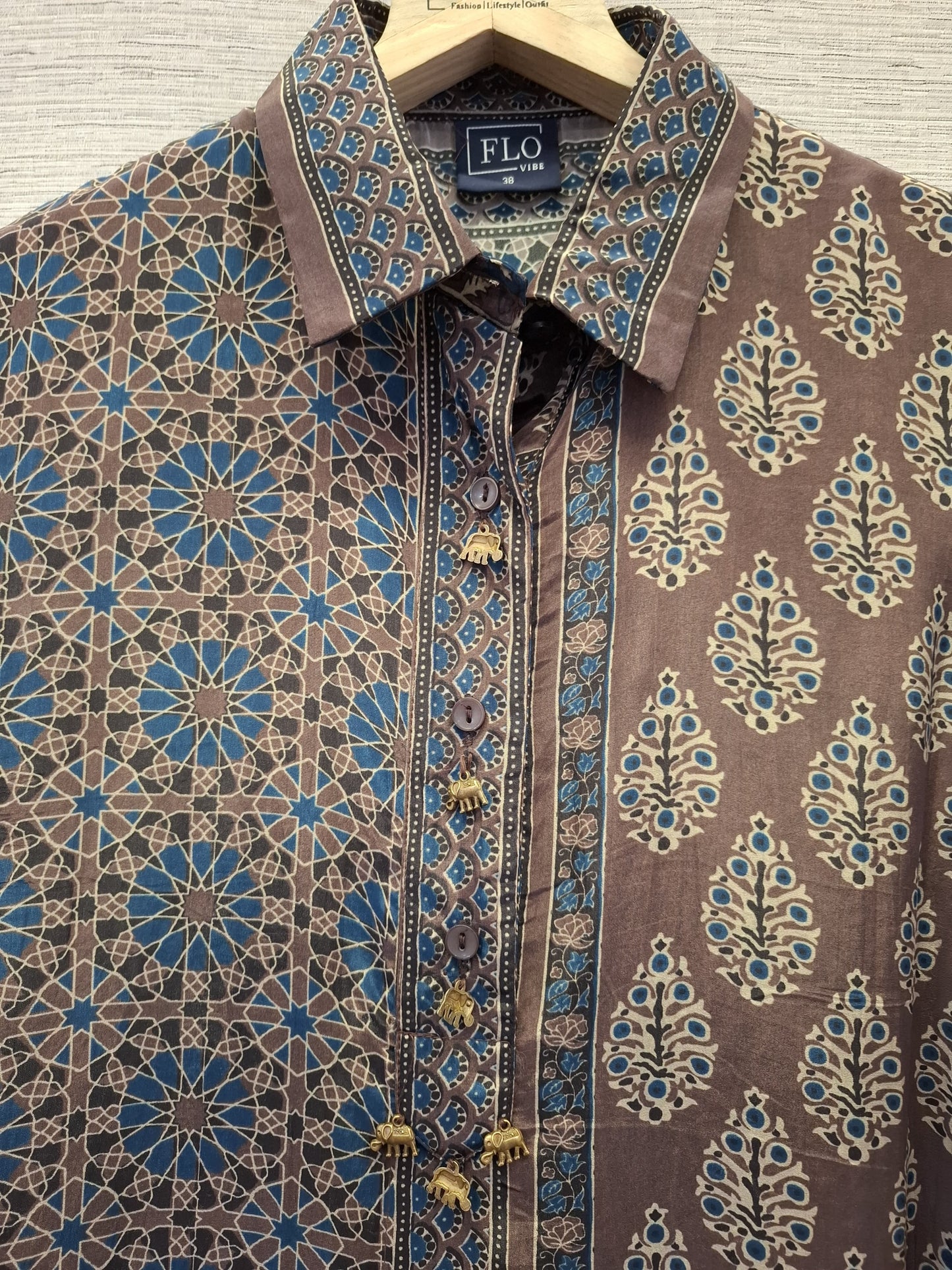 Pure crape Ajrakh print smart shirt (B994)