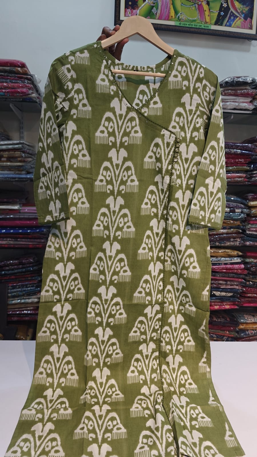 Green Angrakha pattern only kurta (P1420)