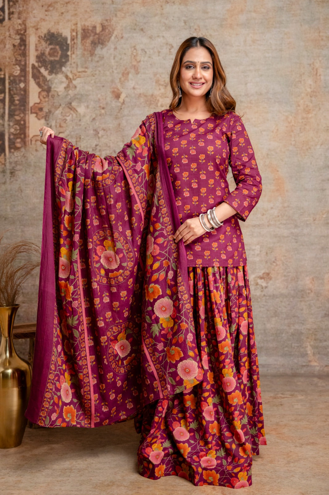 Pure cotton gopi dress with flared skirt three piece set (C541)