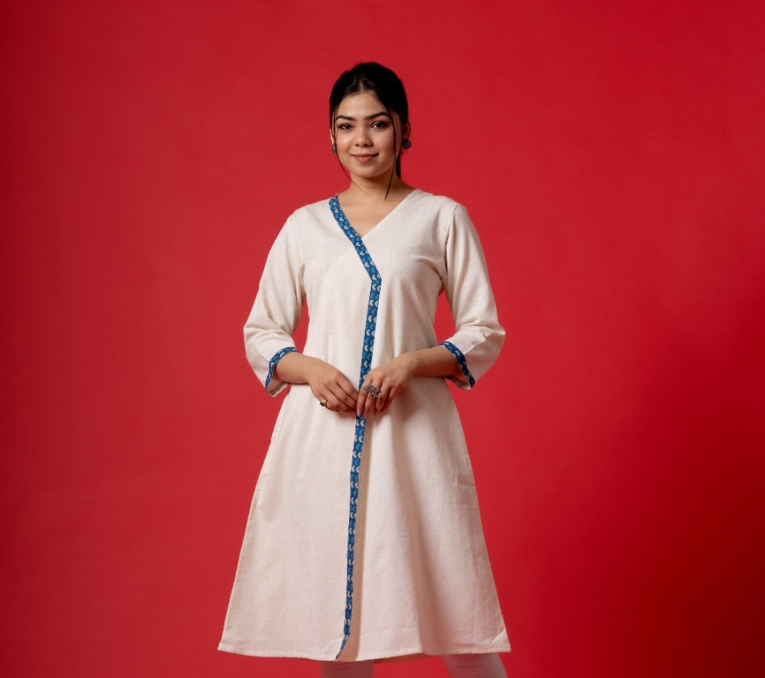 Handloom cotton Angrakha pattern only kurti