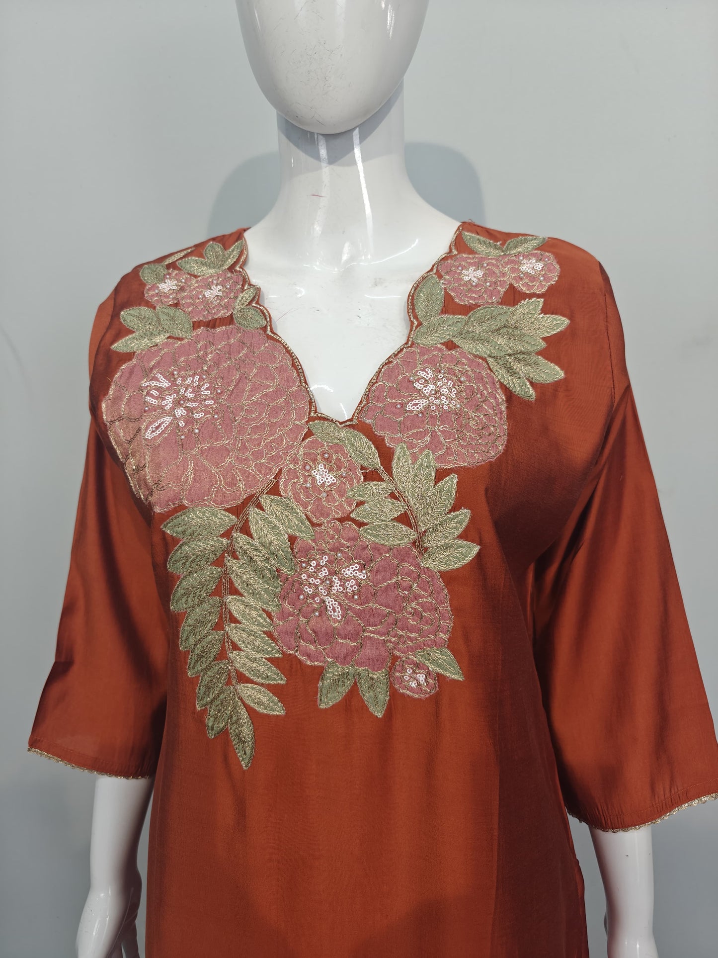 Orange pure mul silk with tissue dupatta three piece set   (A948)