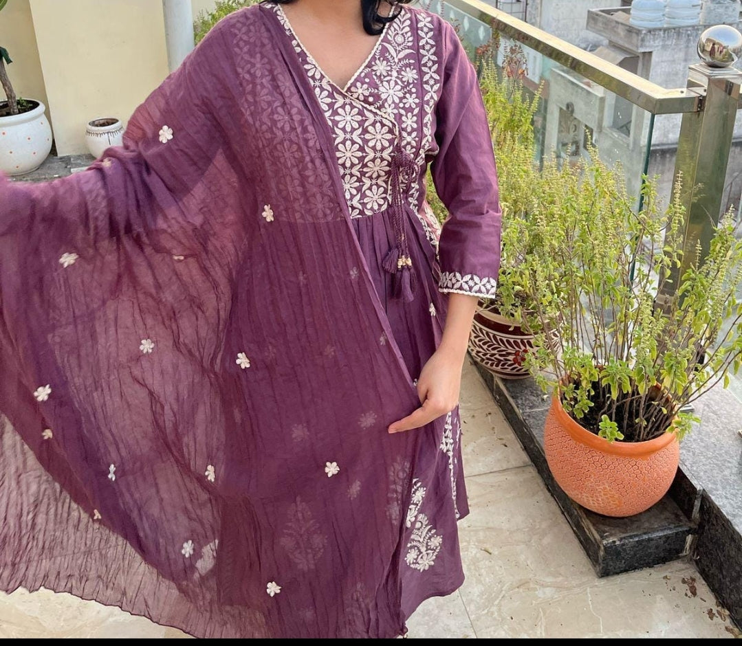 Purple Angrakha fully thread work three piece set (P1885)