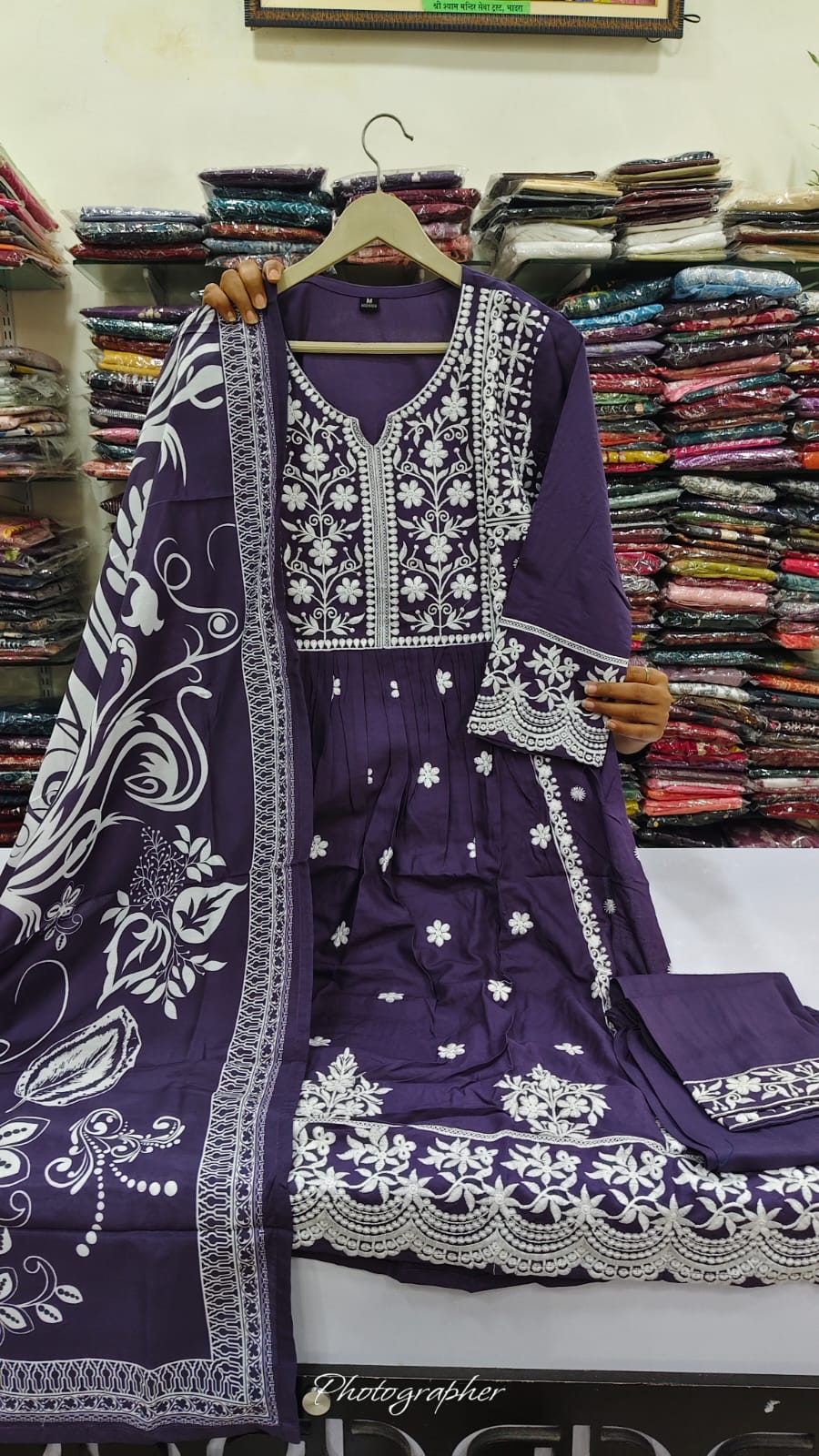 Cotton modal full chikankari three piece set (B462)