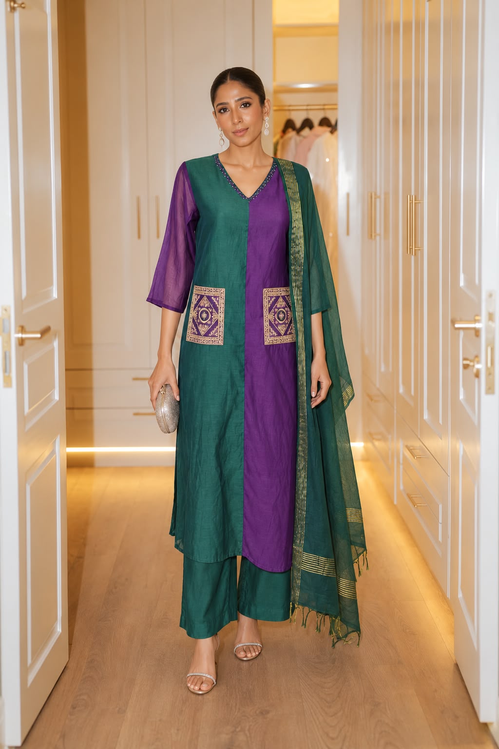Banarasi mul chanderi three piece set (S440)