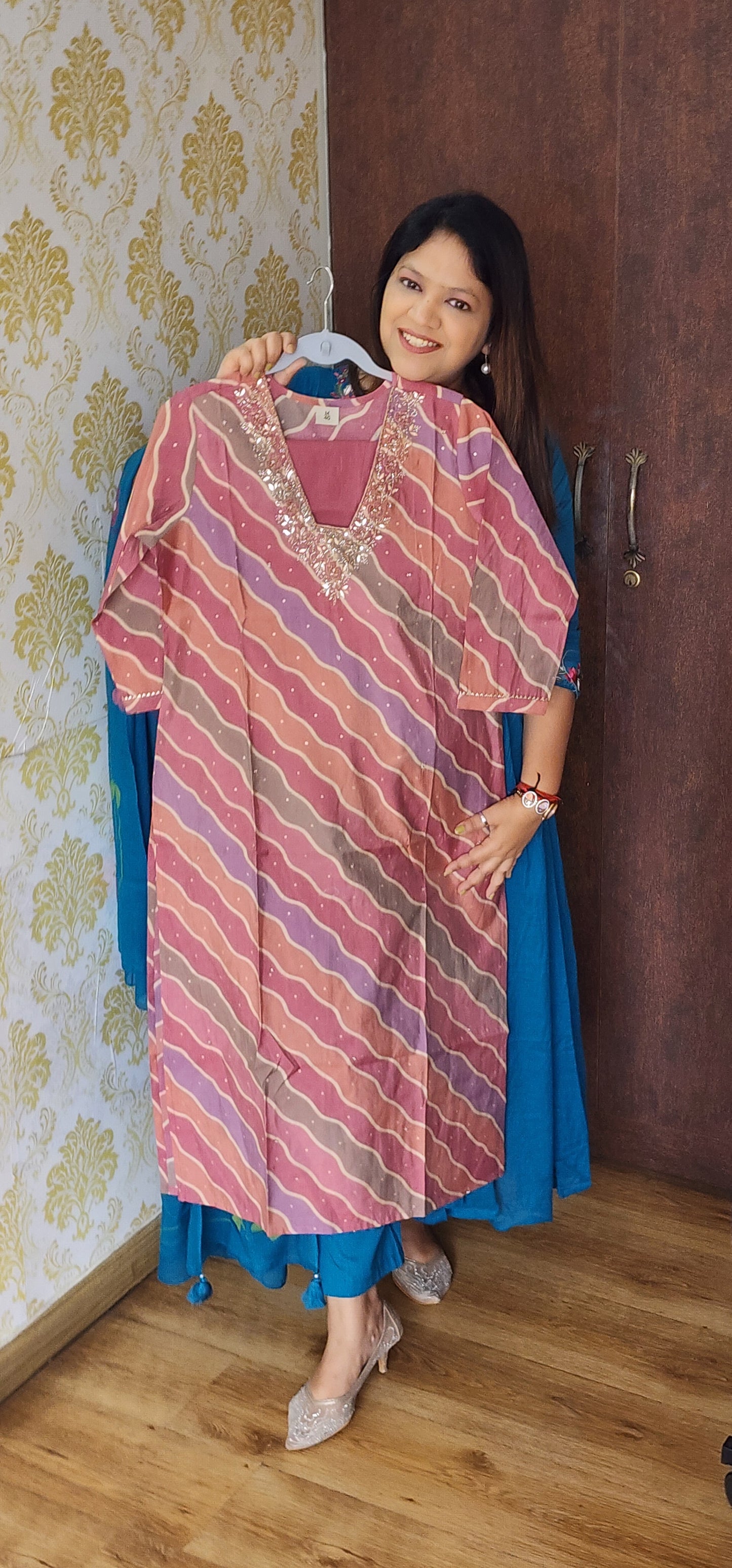 Light mauve lehriya two piece set (P827)