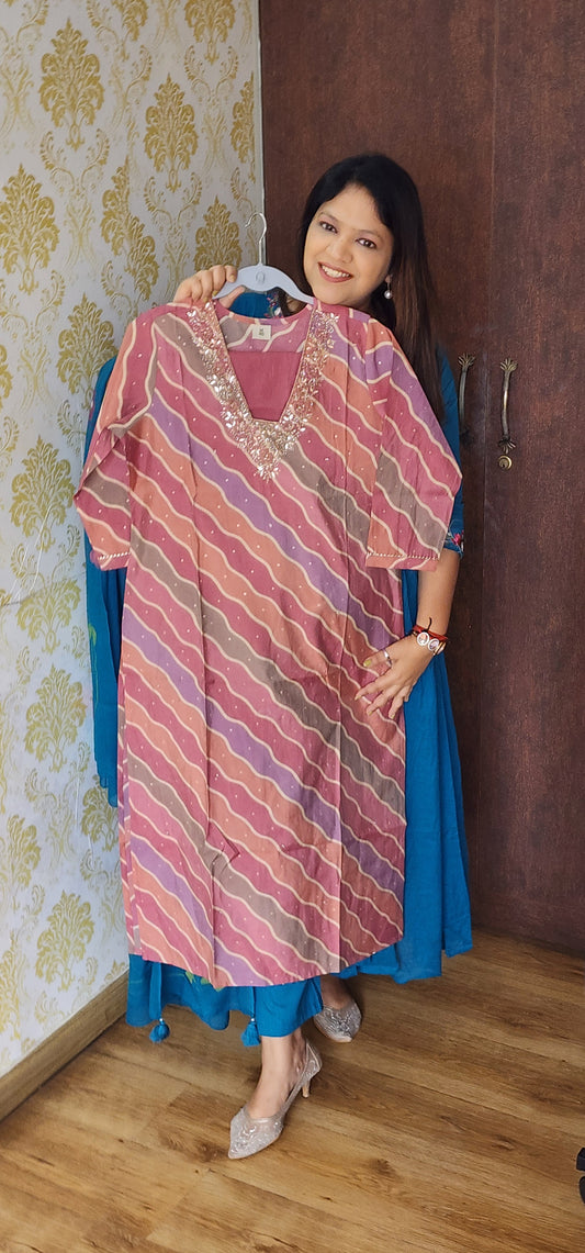 Light mauve lehriya two piece set (P827)