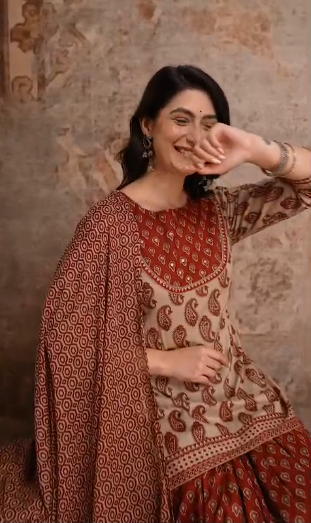 Pure cotton flared skirt with full dupatta three piece set (S154)