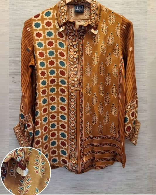 Mustred pure ajrak crape shirt (A1070)