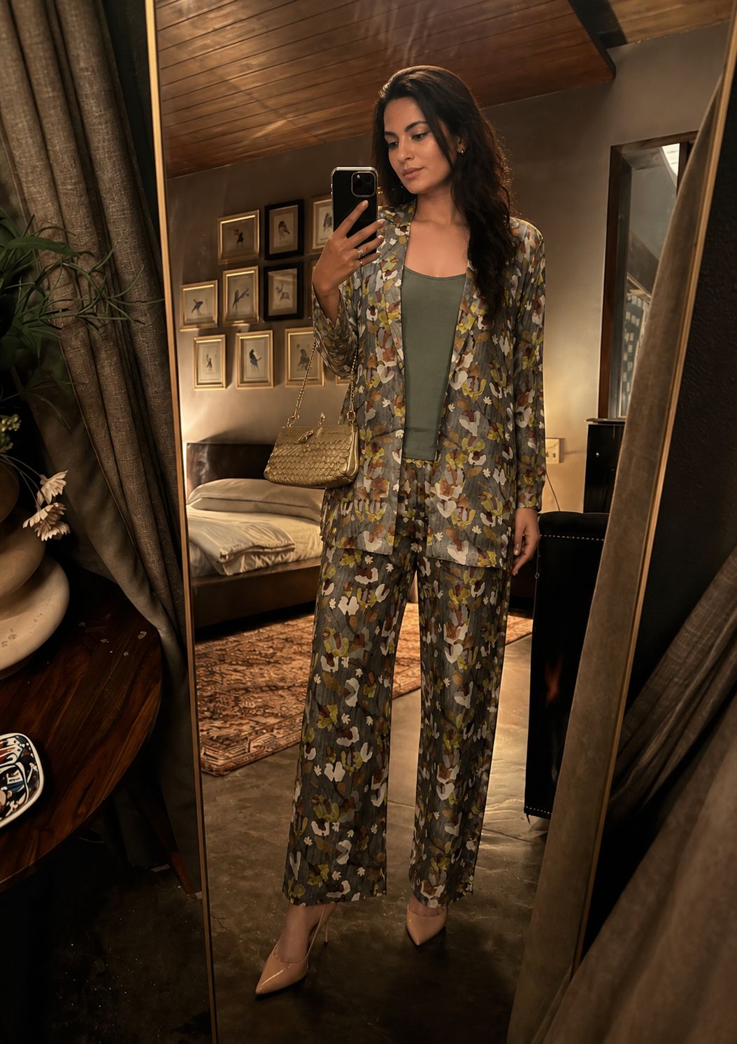 Pure muslin blazer top and bottom stylish three piece cordset with button to close blazer (B948)