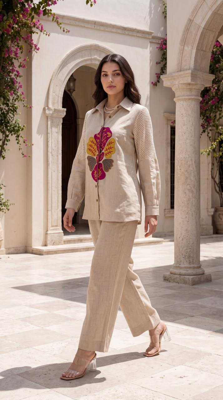 Jute linen with lining smart two piece cordset (B752)