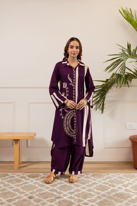 Purple cotton modal designer two piece cordset (A926)