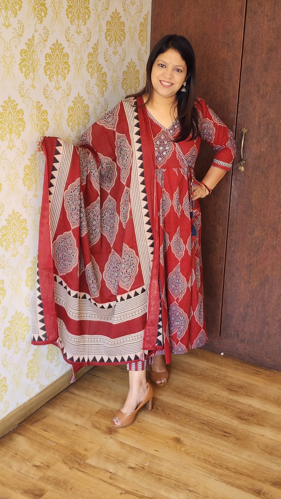 Dark wine pure kalamkari flared anarkali (P1475)