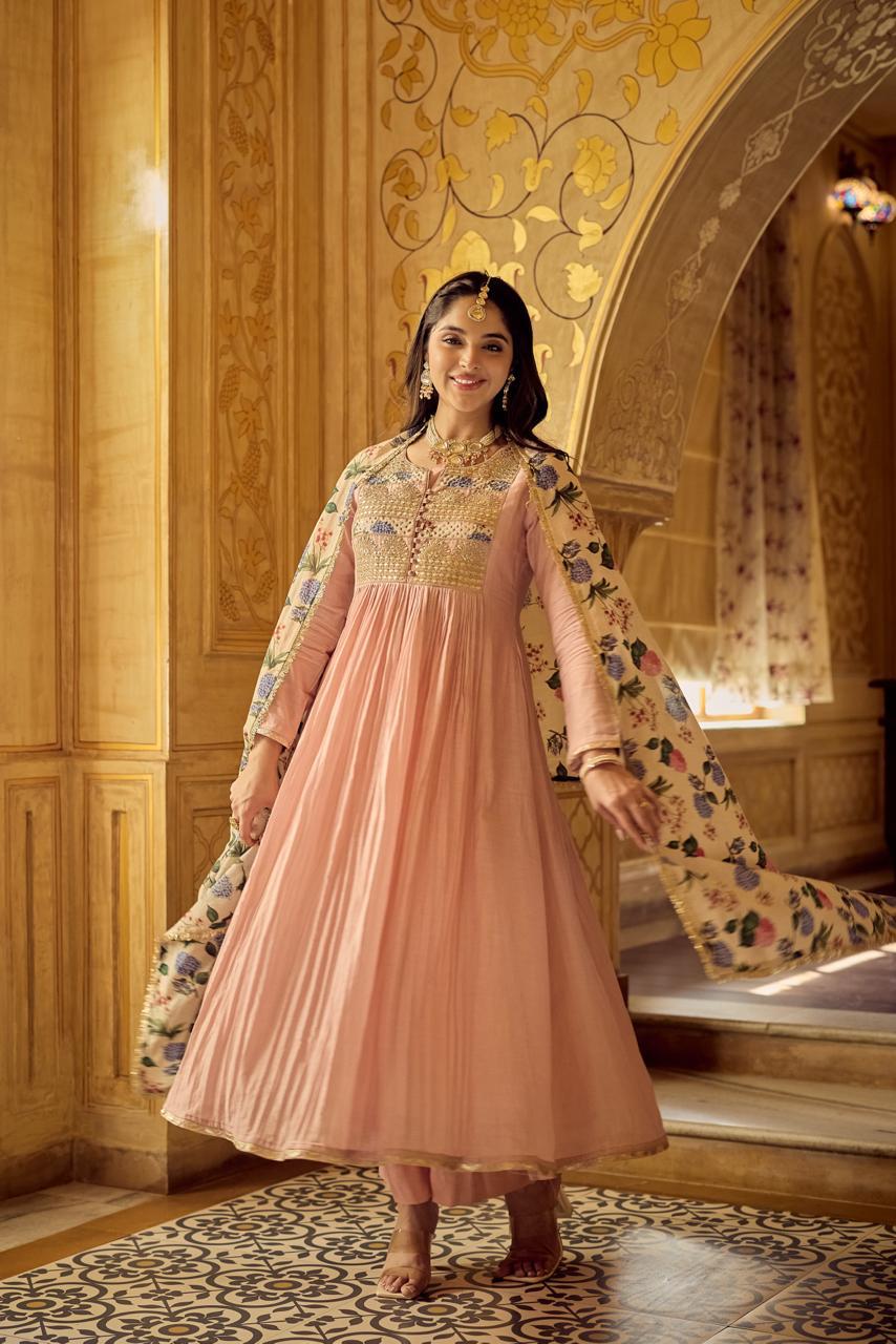 Restocked dispatch after 2 days Pure mul chanderi with heavy work three piece set (B275)